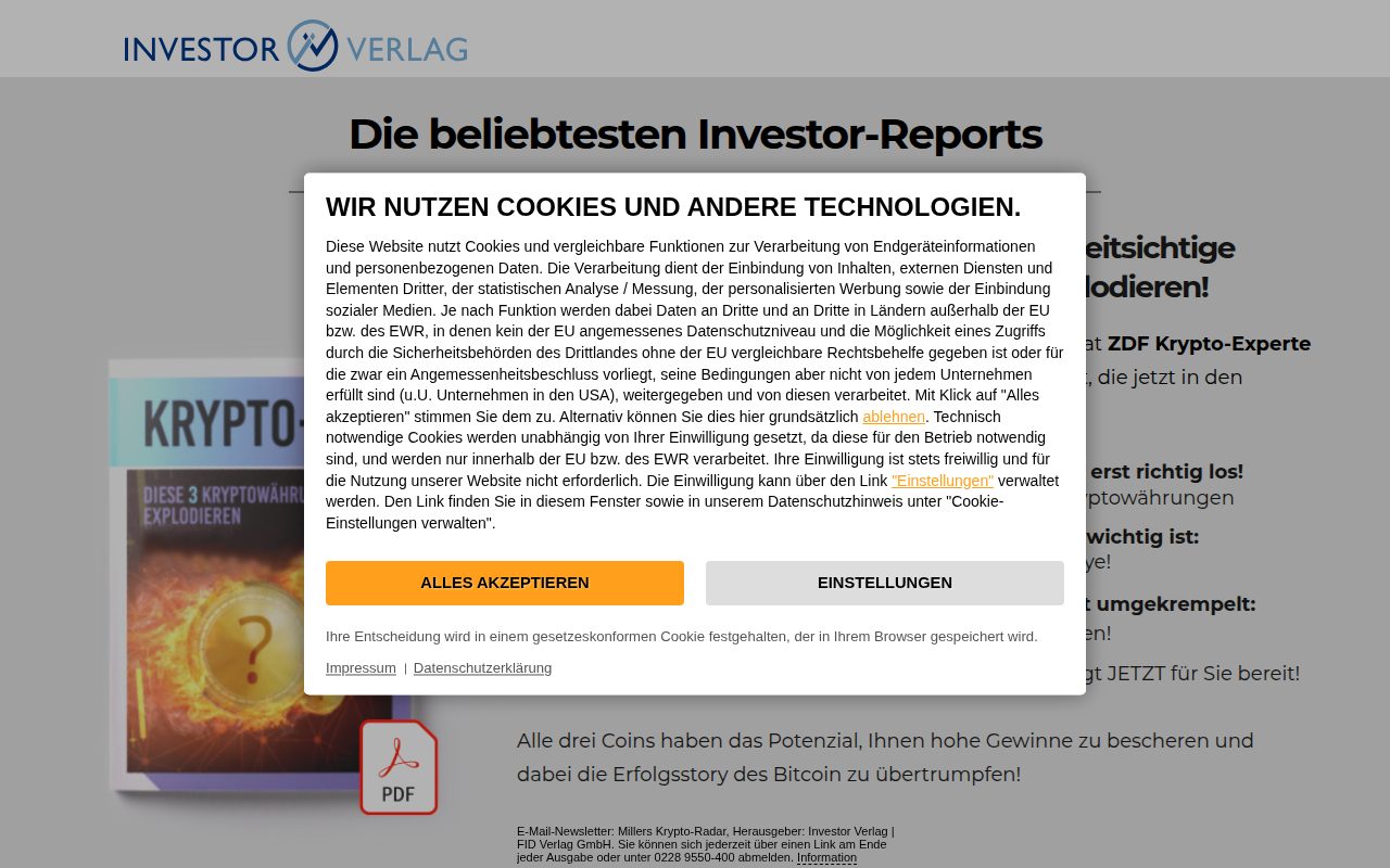 Screenshot: boersenwissen-aktuell.de investor newsletter lead-gen