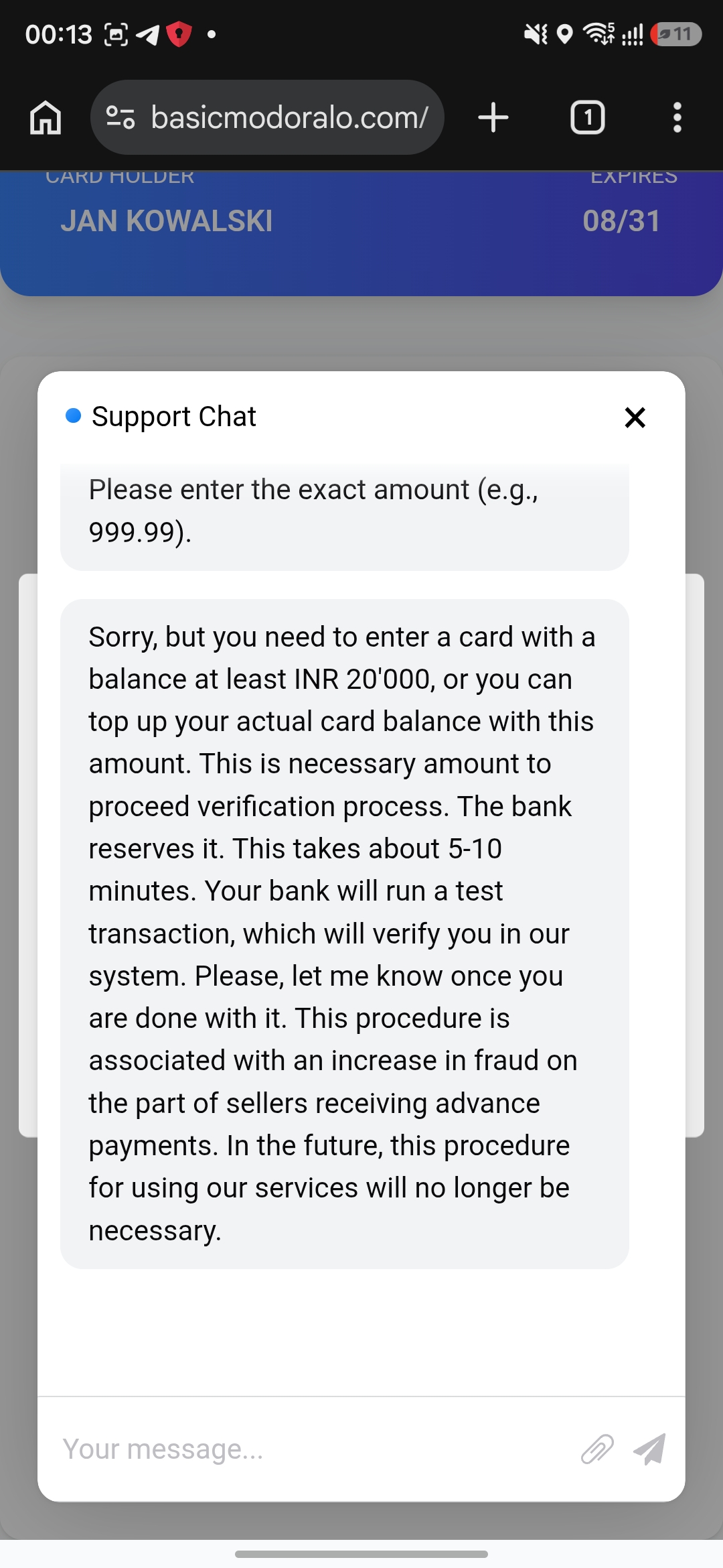 INR 20000 minimum balance demand — currency leak