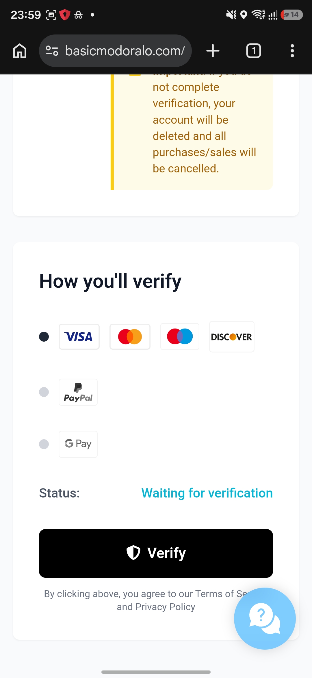 Payment method selection — Visa Mastercard PayPal Google Pay