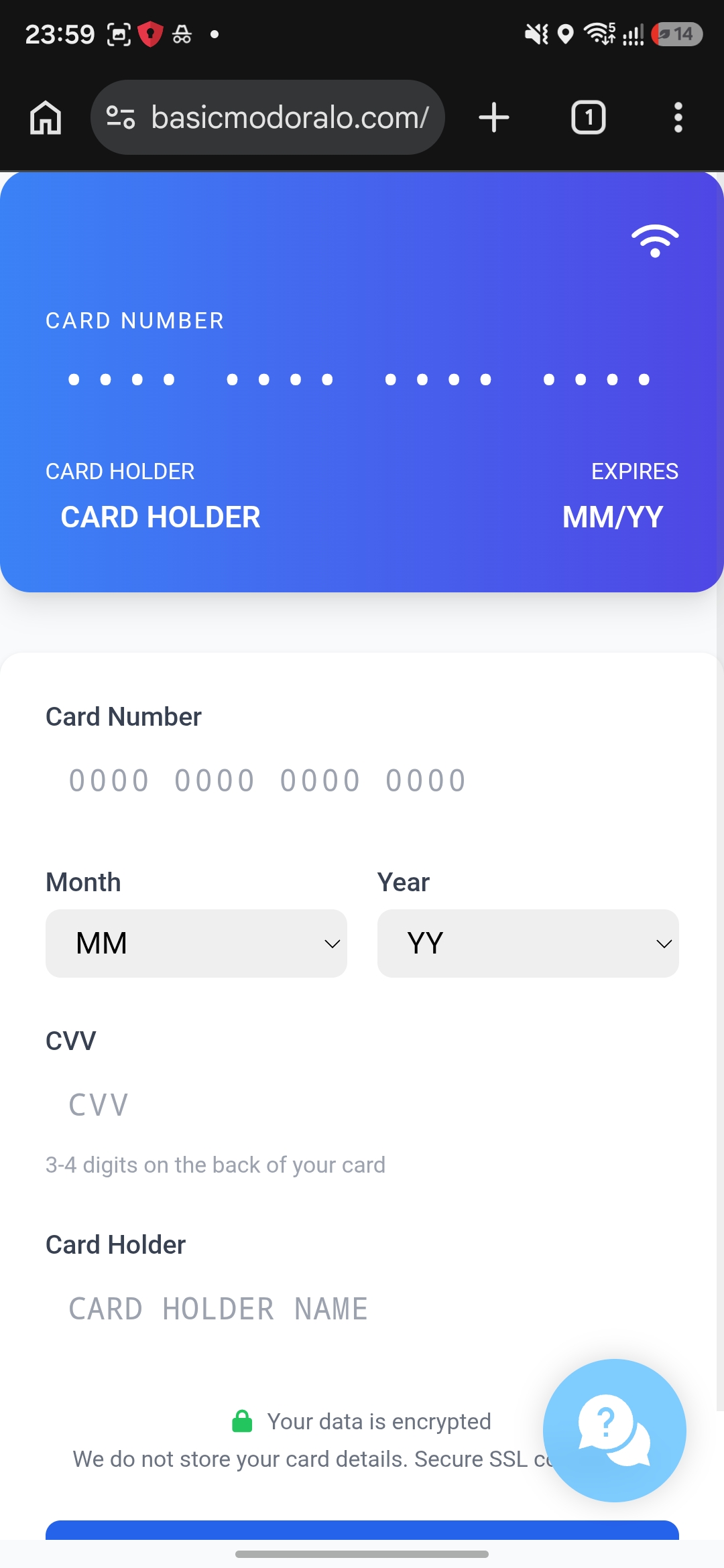 Card harvesting form — card number CVV expiry cardholder