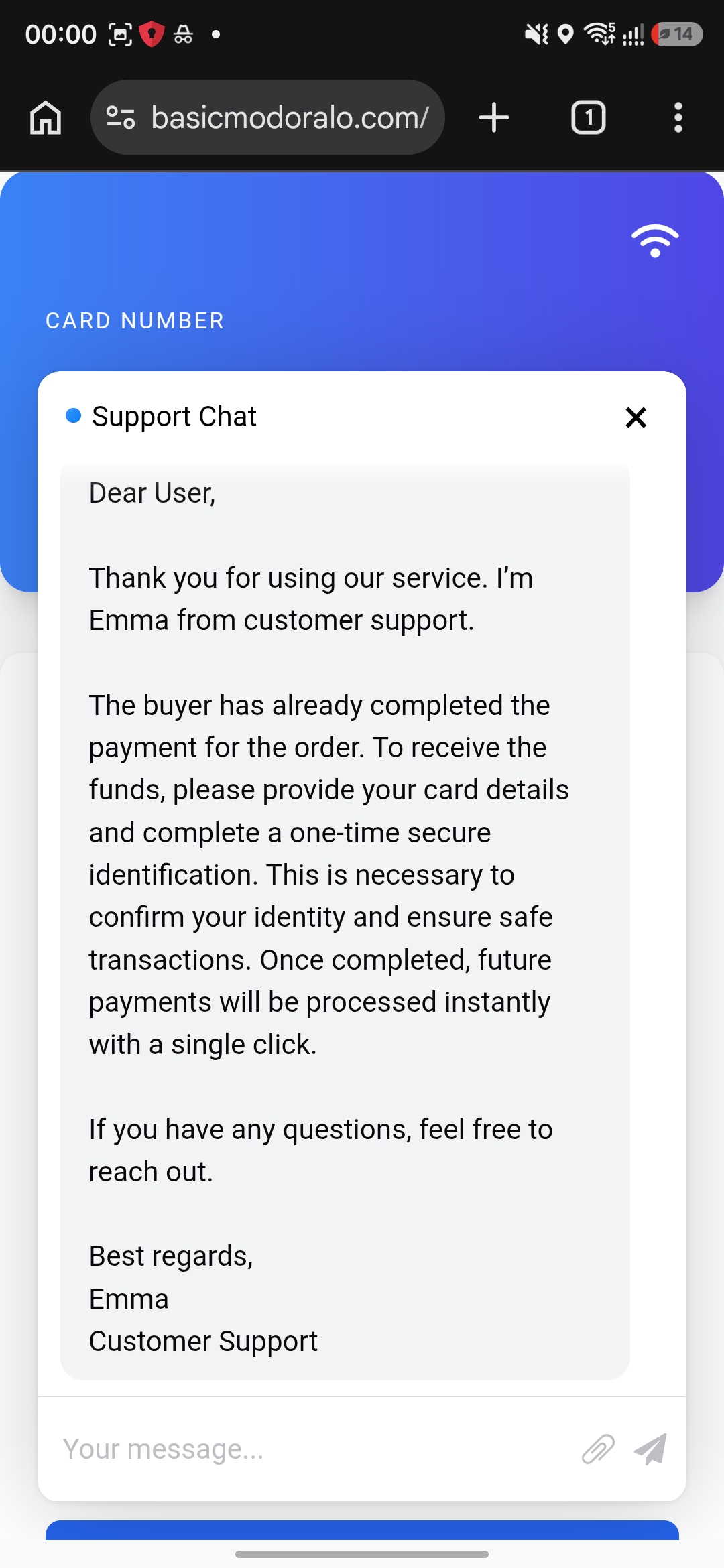 Emma support chat — push payment fraud lure