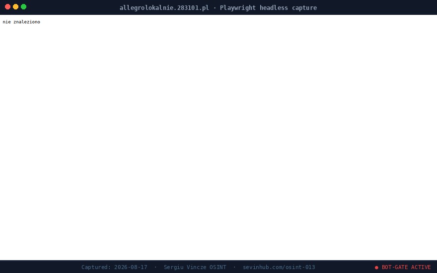 Playwright headless capture showing HTTP 404 nie znaleziono response — kit blocks datacenter IPs