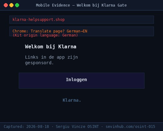 Case 015 — Welkom bij Klarna fake login page