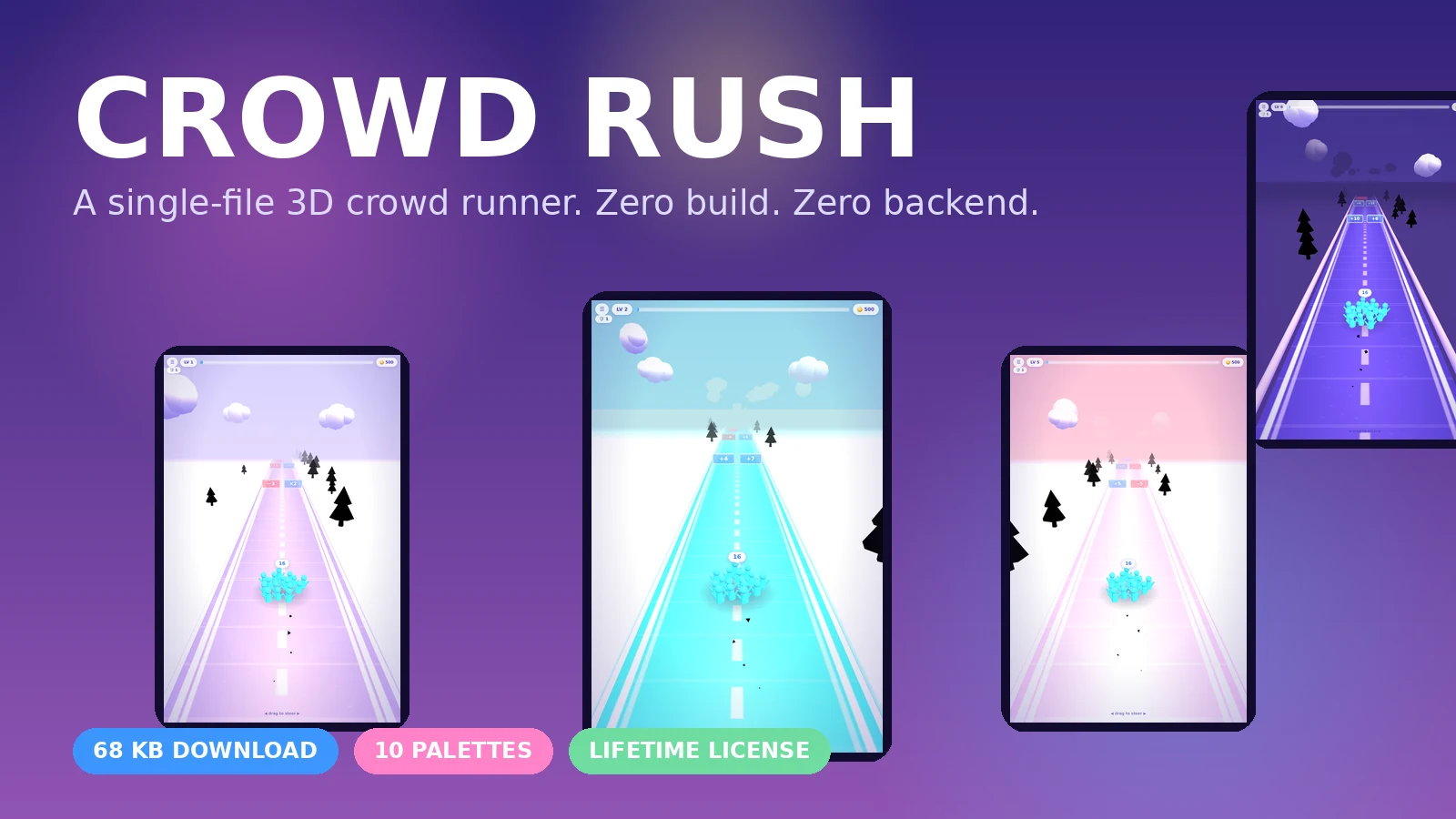 Crowd Rush v2.0: a single-file 3D crowd runner you can drop on any host
