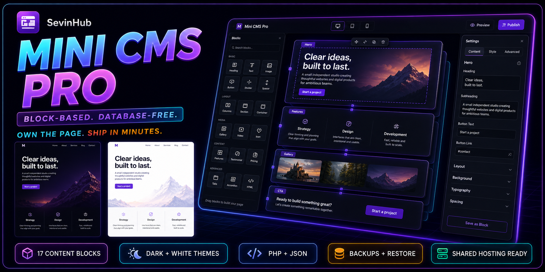 Mini CMS Pro - Database-Free Block Website Builder